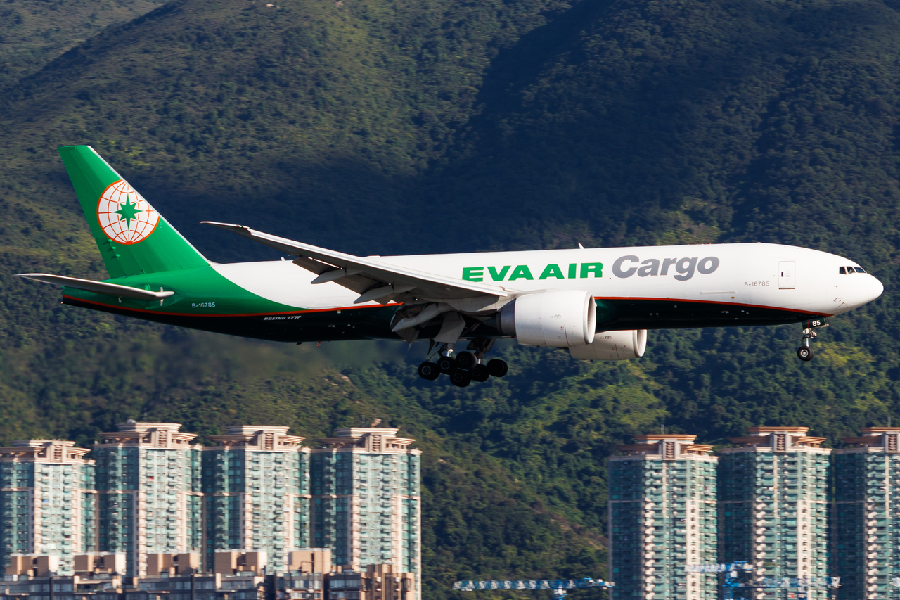 Full size: Eva Air Cargo Boeing 777-F B-16785 at Hong Kong International Airport