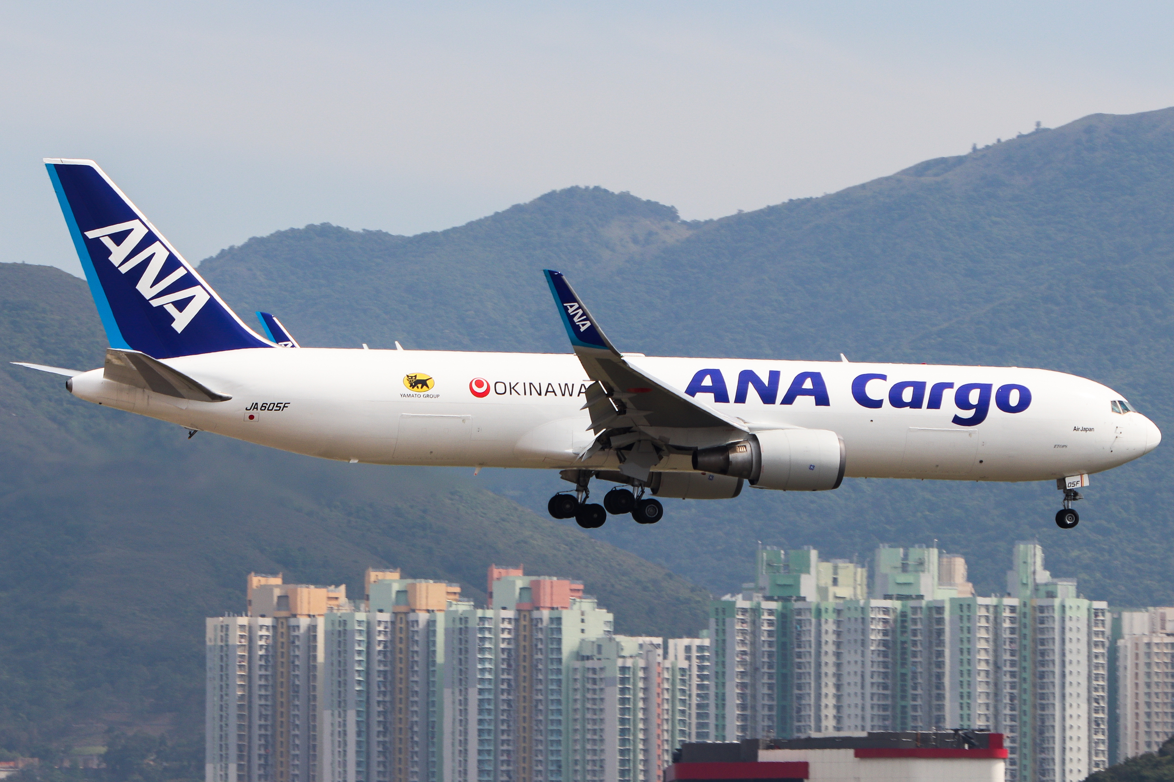 Full size: ANA Cargo Boeing 767-300F JA605F at Hong Kong International Airport