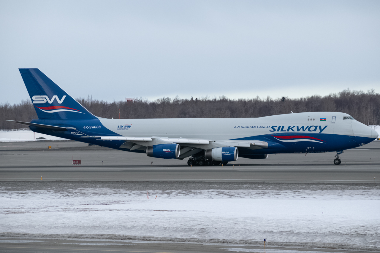 Full size: Silk Way West Airlines Boeing 747-400F 4K-SW888 at Anchorage Ted Stevens International Airport