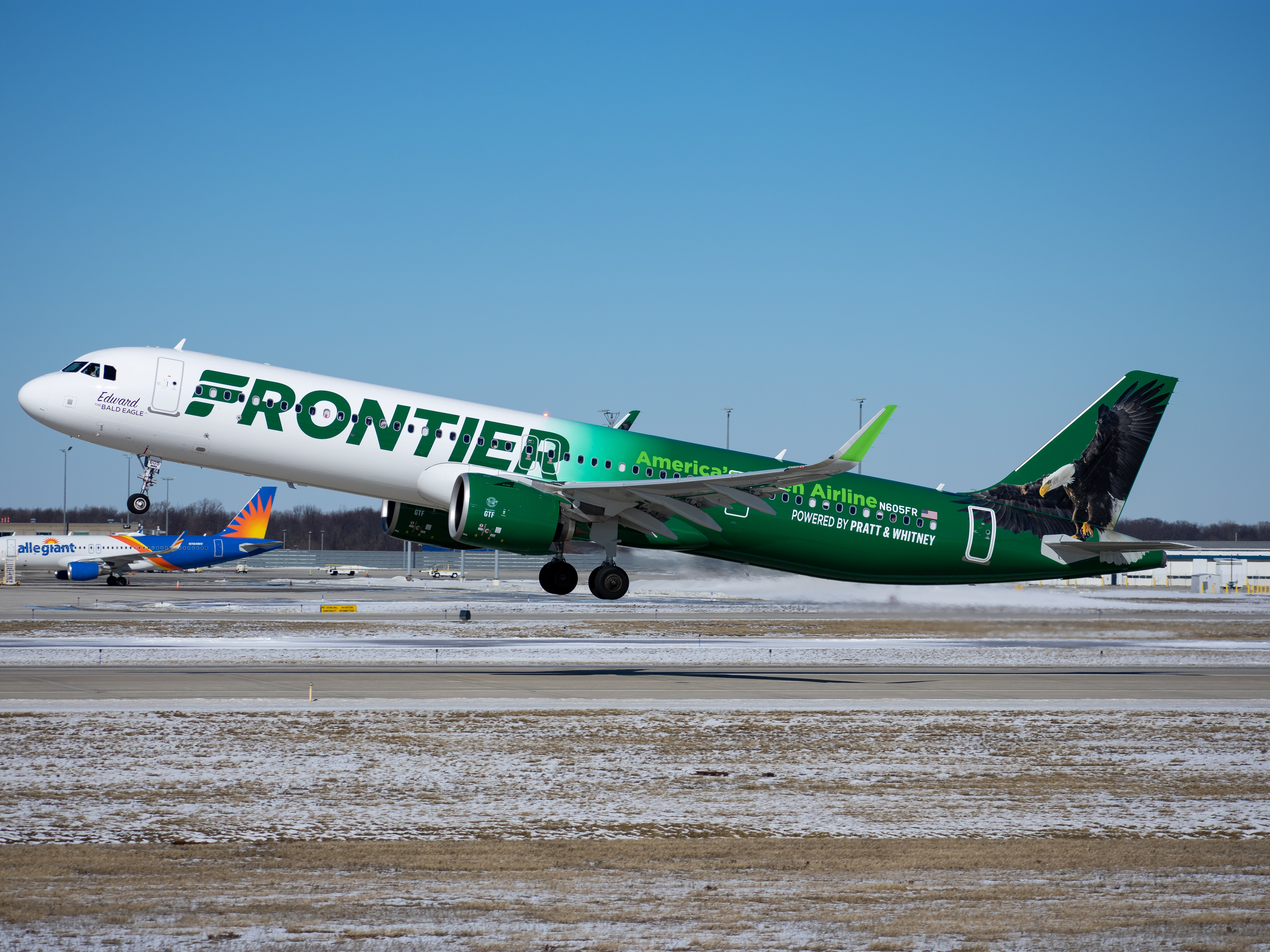 Full size: Frontier Airlines Airbus A321NEO N605FR at Gerald R Ford International Airport