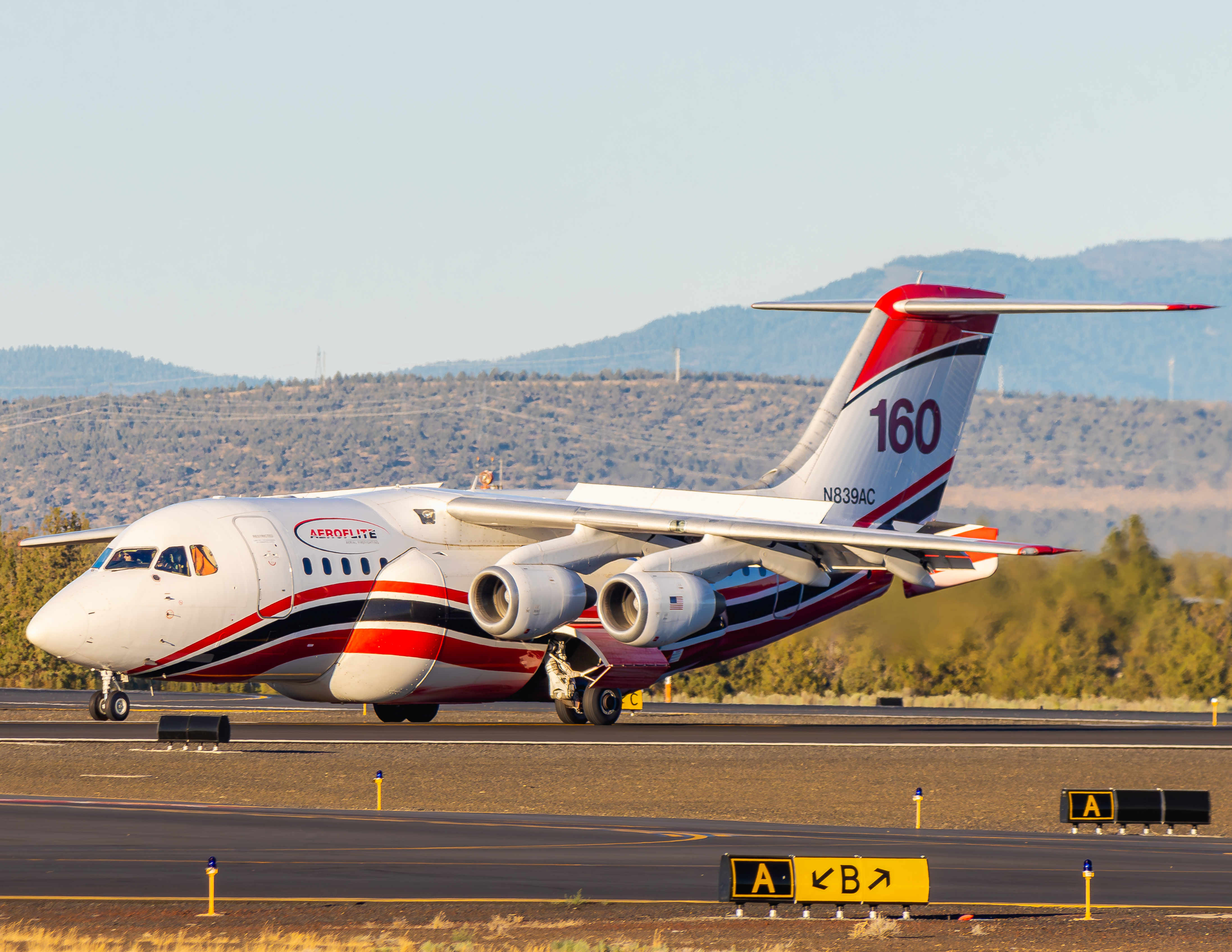 Full size: Aero-Flite Aerial Firefighting Avro RJ85 N839AC at Roberts Field Airport