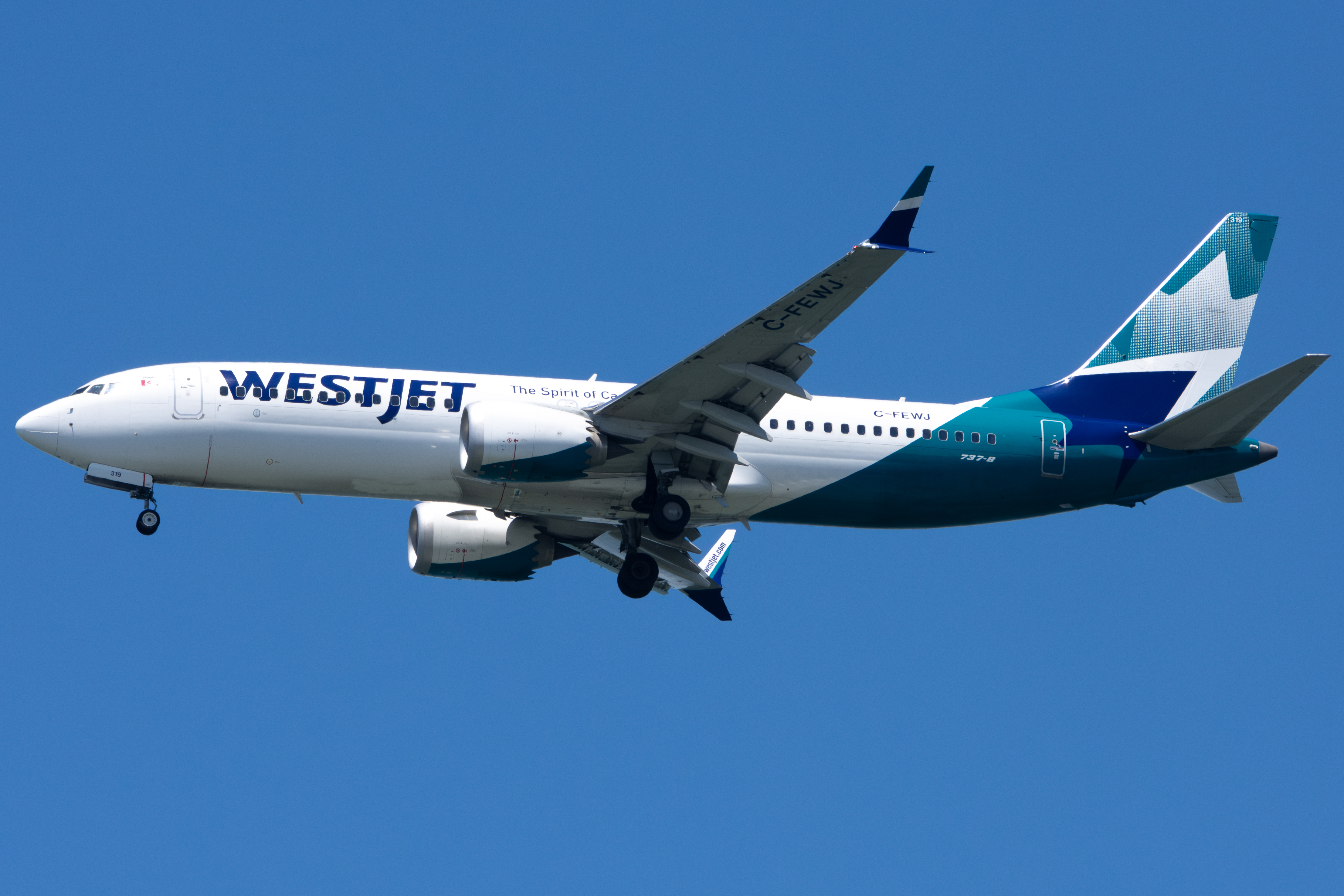 Full size: WestJet Boeing 737 MAX 8 C-FEWJ at San Francisco International Airport