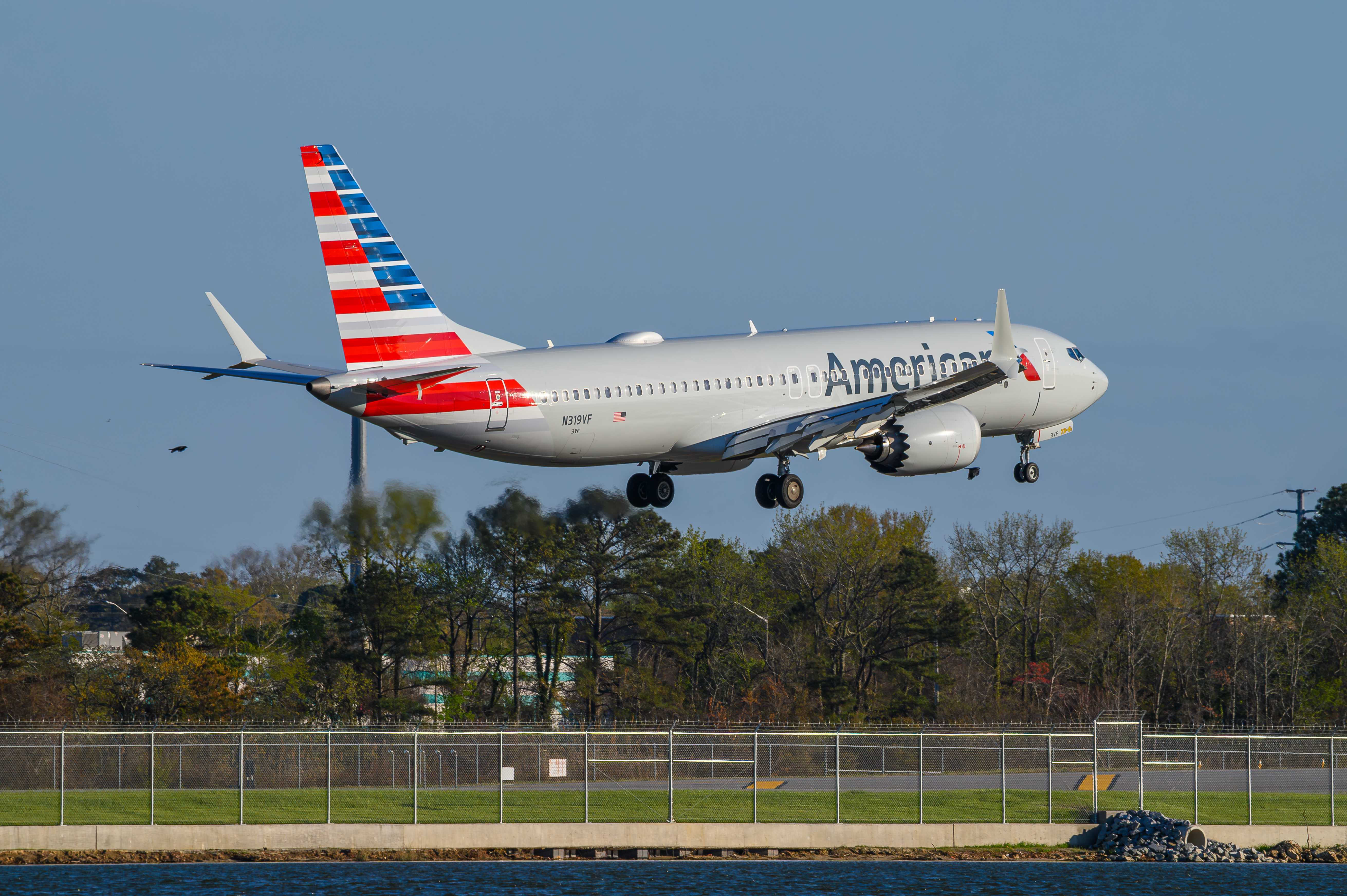 Full size: American Airlines Boeing 737 MAX 8 N319VF at Norfolk International Airport
