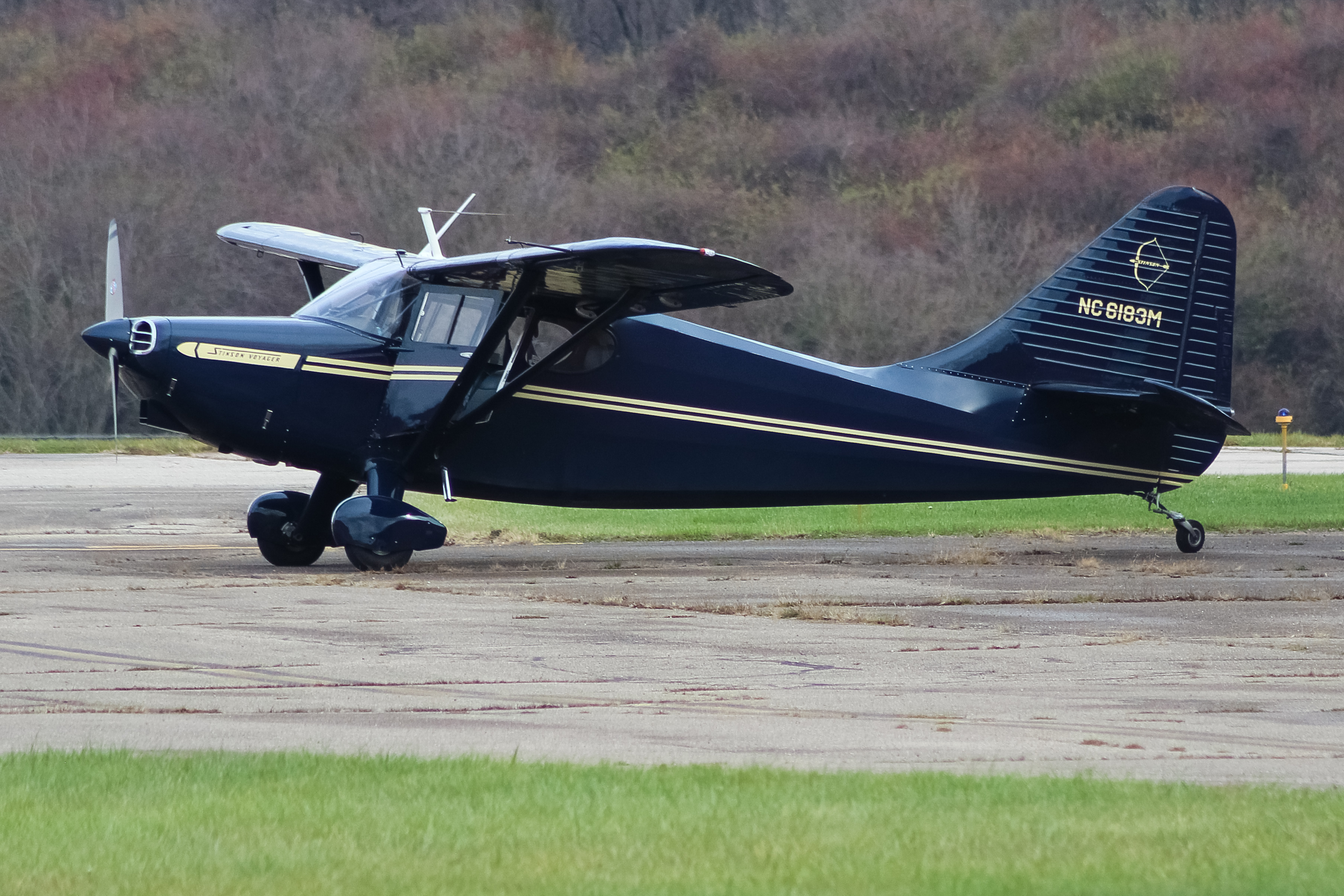 Full size: PRIVATE  Stinson Voyager NC6183M at Cincinnati Municipal Airport/Lunken Field