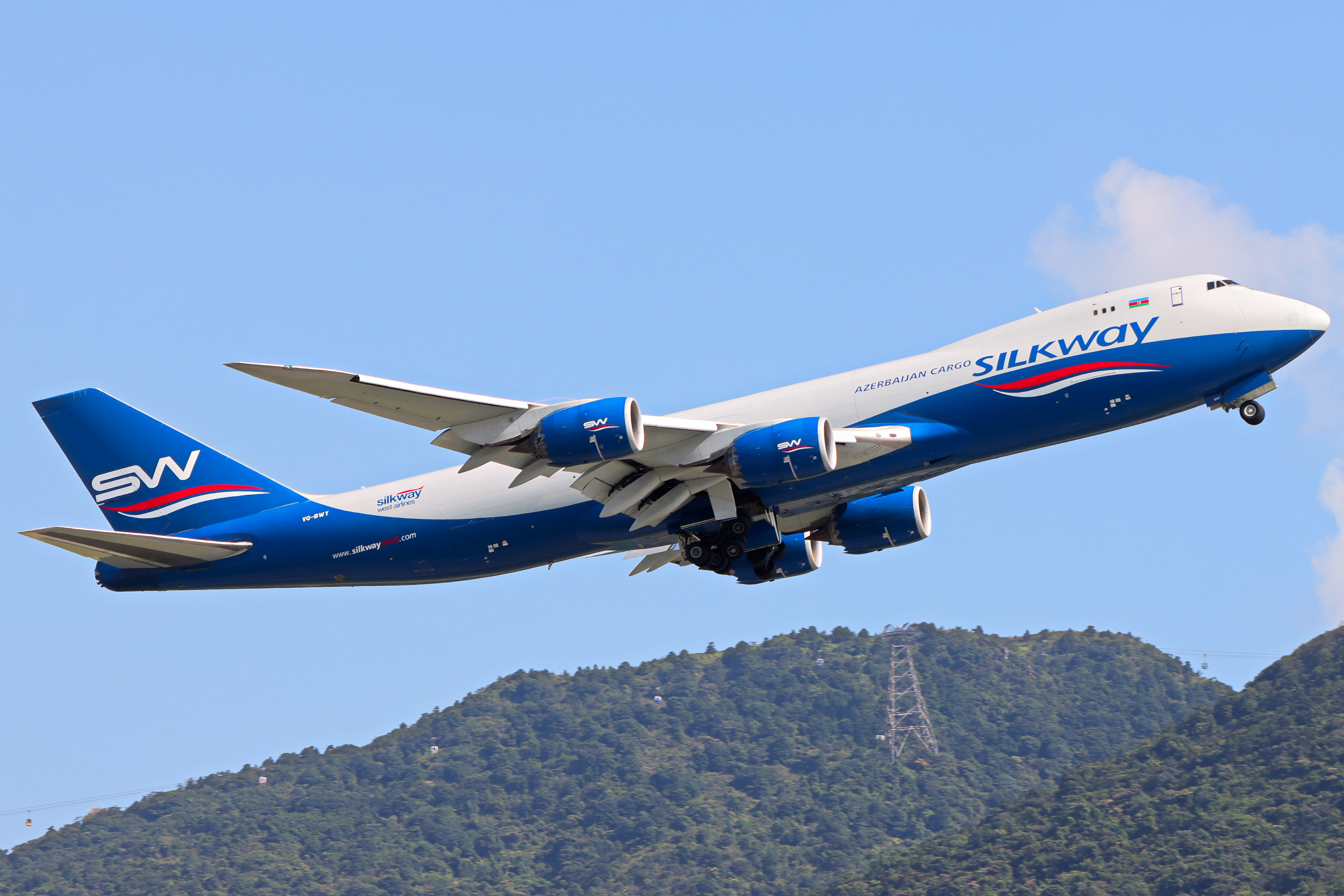Full size: Silk Way West Airlines Boeing 747-8F VQ-BWY at Hong Kong International Airport