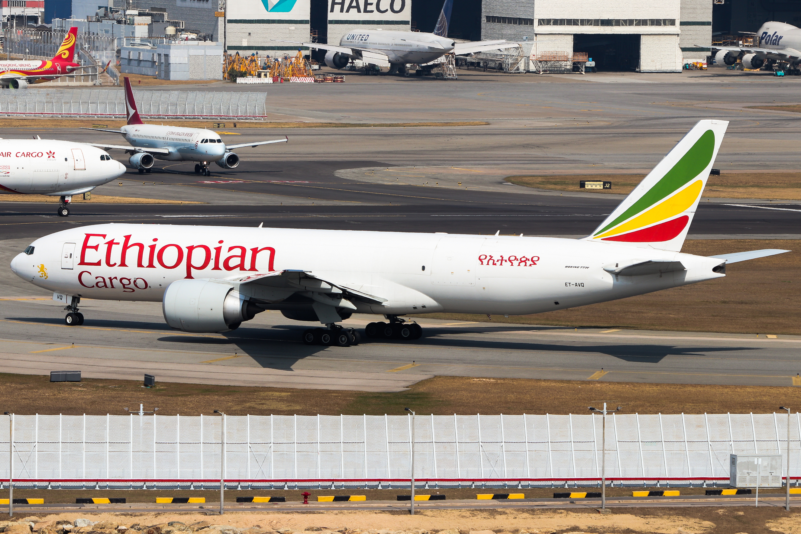 Full size: Ethiopian Airlines Boeing 777-F ET-AVQ at Hong Kong International Airport
