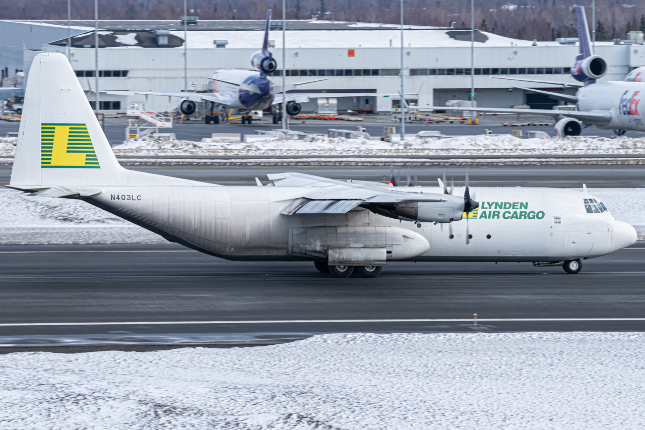 Full size: Lynden Air Cargo Lockheed C-130H Hercules N403LC at Anchorage Ted Stevens International Airport