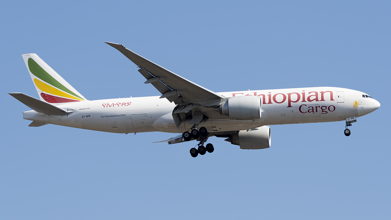 Full size:  Ethiopian Cargo Boeing 777-F ET-APS at Washington Dulles International Airport