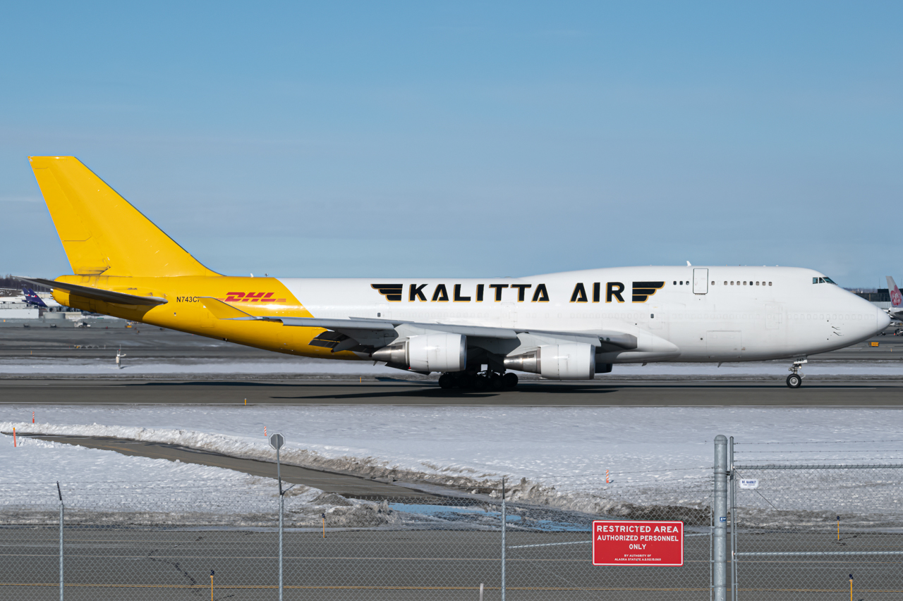 Full size: Kalitta Air Boeing 747-400F N743CK at Anchorage Ted Stevens International Airport