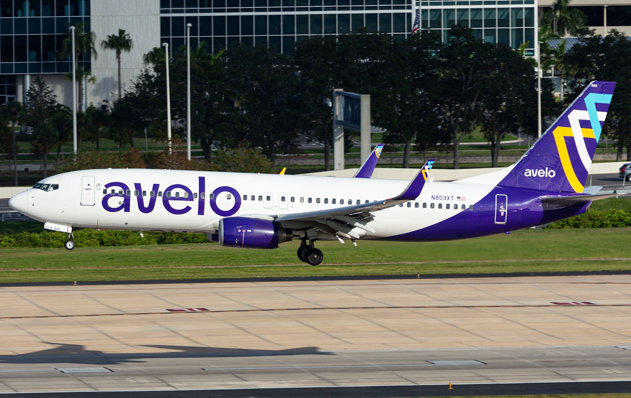 Full size: Avelo Airlines Boeing 737-800 N803XT at Tampa International Airport