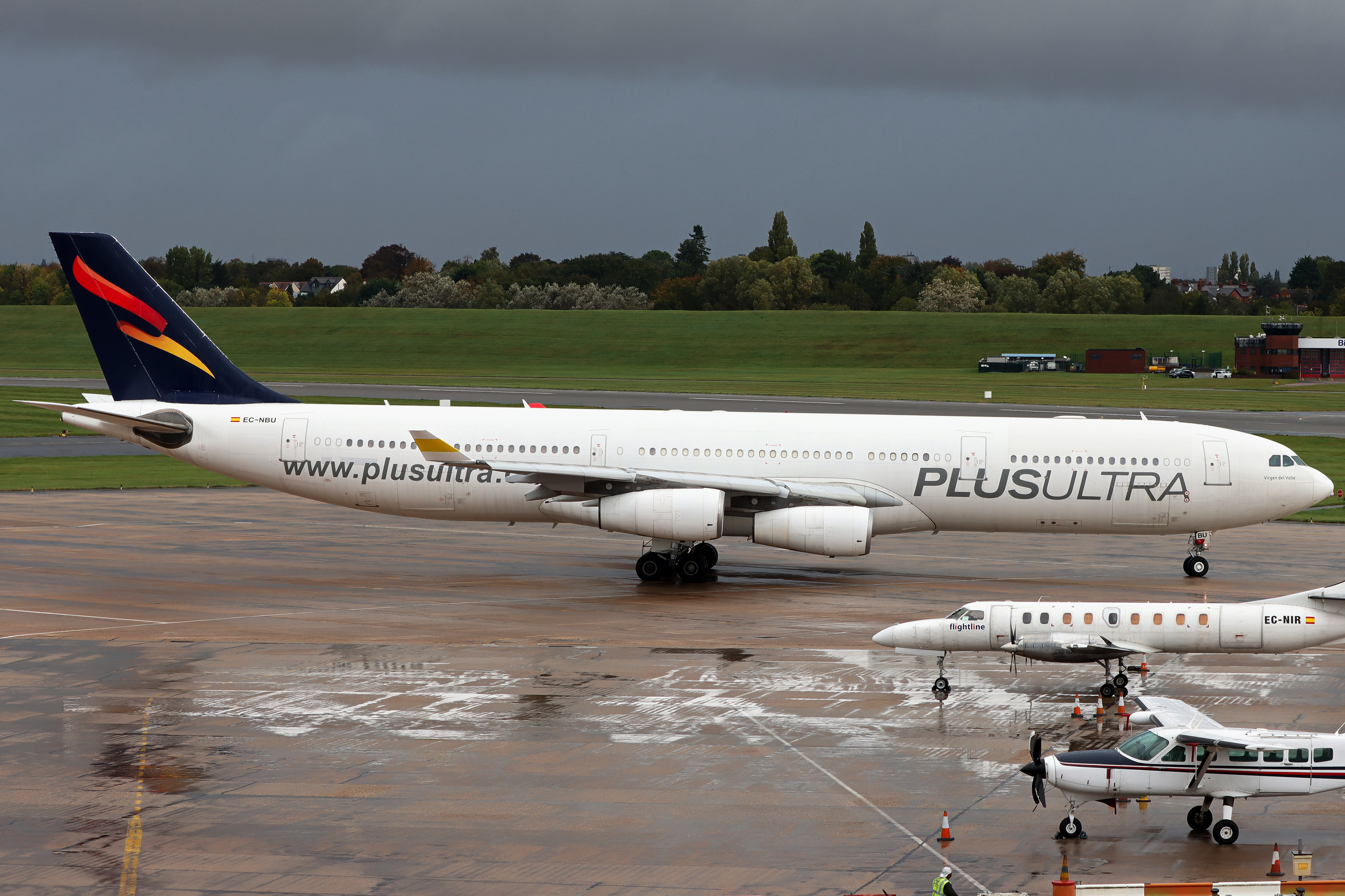 Full size: PLUS ULTRA LINEAS AEREAS Airbus A340-300 EC-NBU at Birmingham Airport