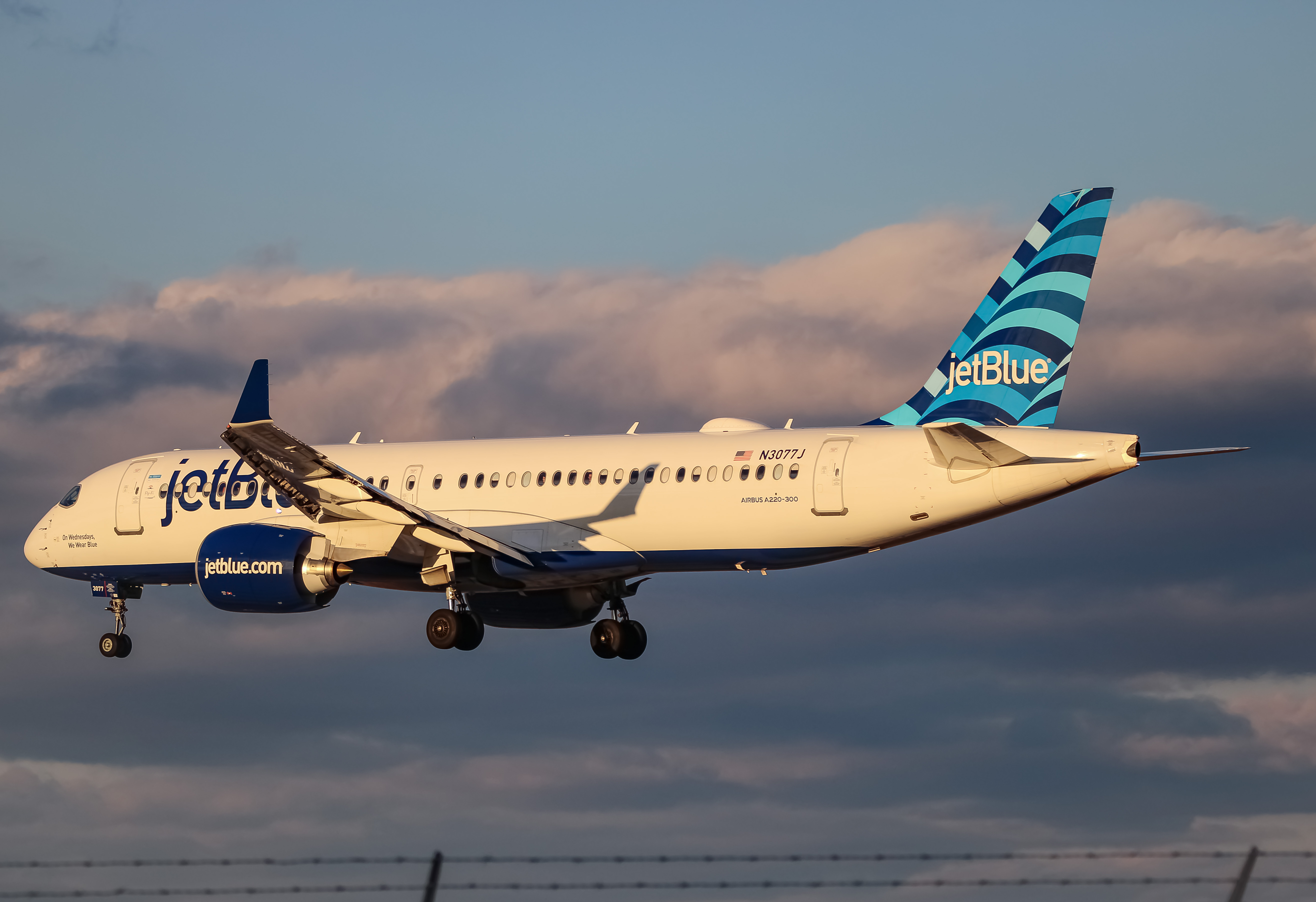 Full size: JetBlue Airways Airbus A220-300 N3077J at Baltimore/Washington International Thurgood Marshall Airport