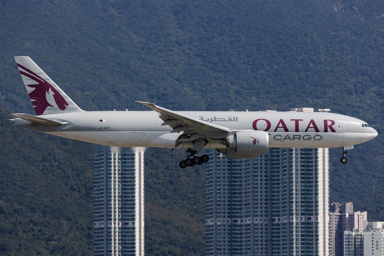 Full size: Qatar Air Cargo Boeing 777-F A7-BFF at Hong Kong International Airport