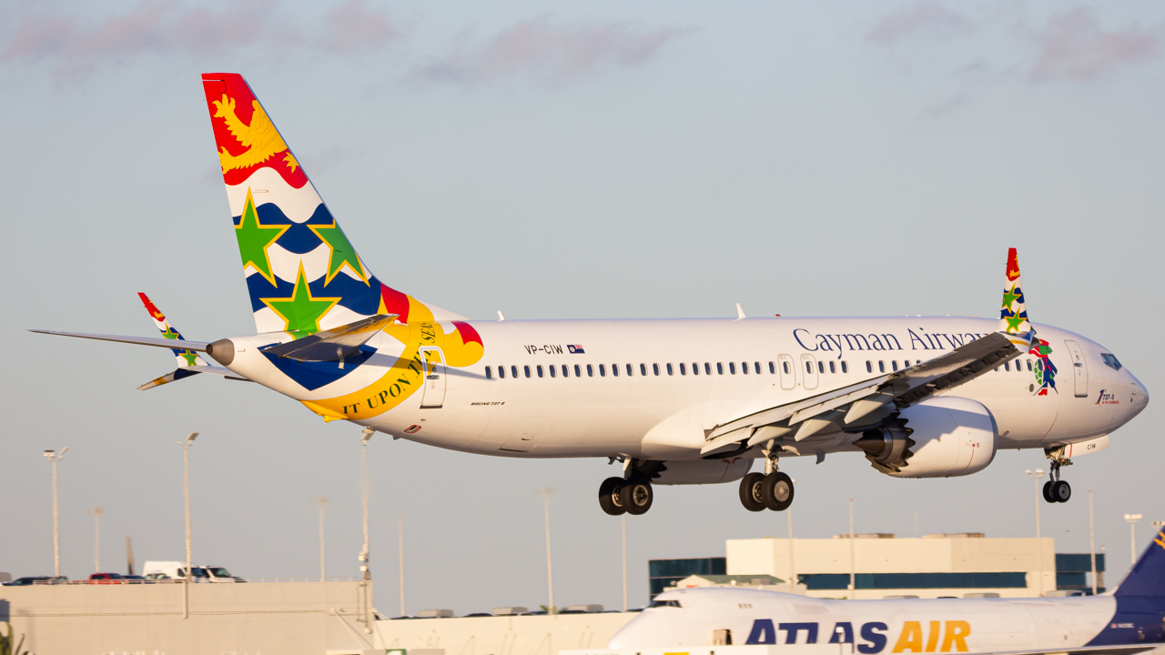 Full size: Cayman Airways Boeing 737 MAX 8 VP-CIW at Miami International Airport