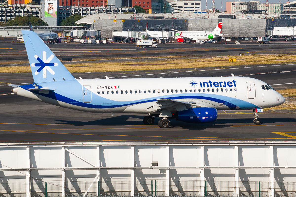 Full size: Interjet Sukhoi Superjet SSJ-100 XA-VER at Mexico City International Airport