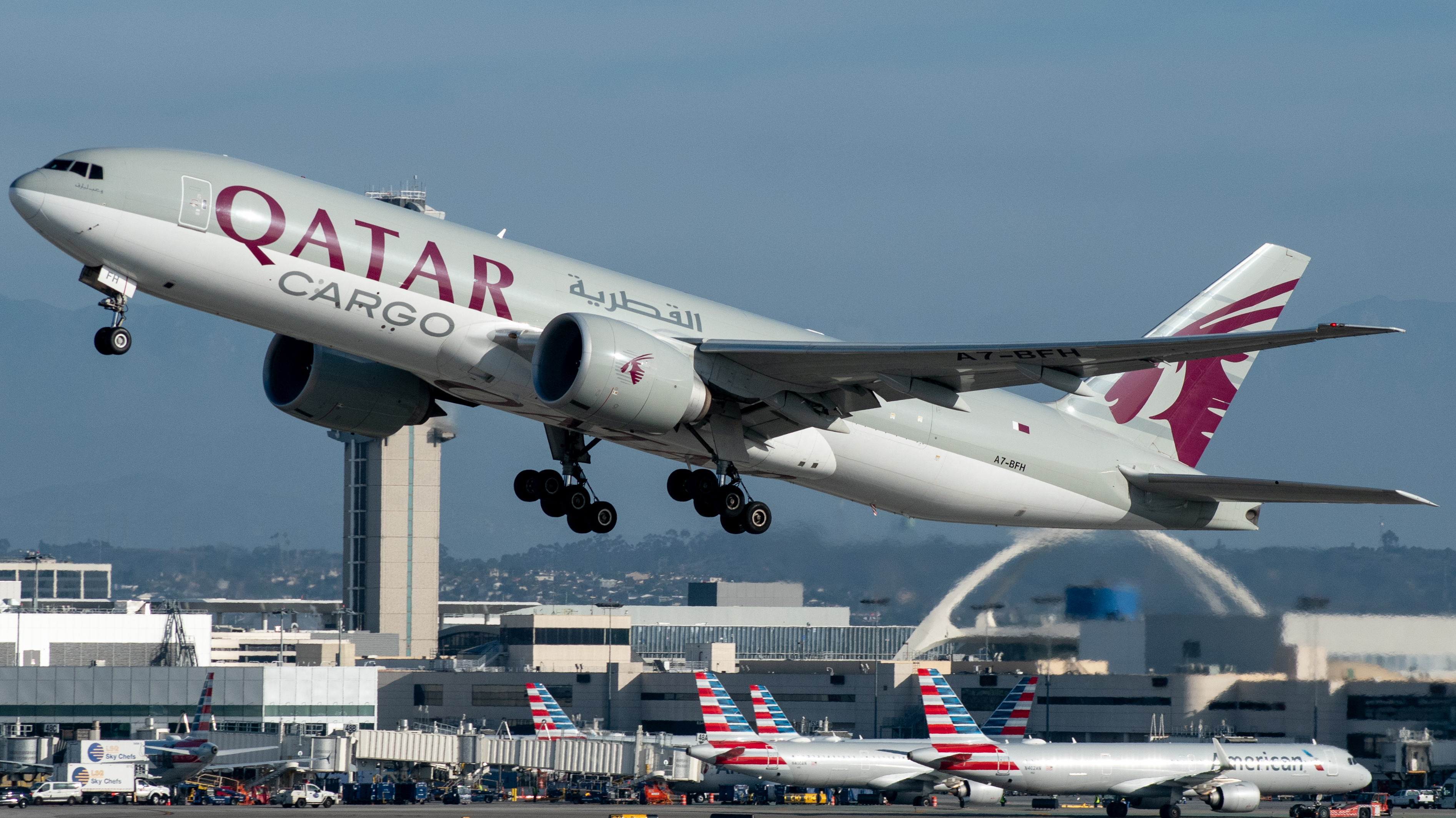 Full size: Qatar Air Cargo Boeing 777-F A7-BFH at Los Angeles International Airport