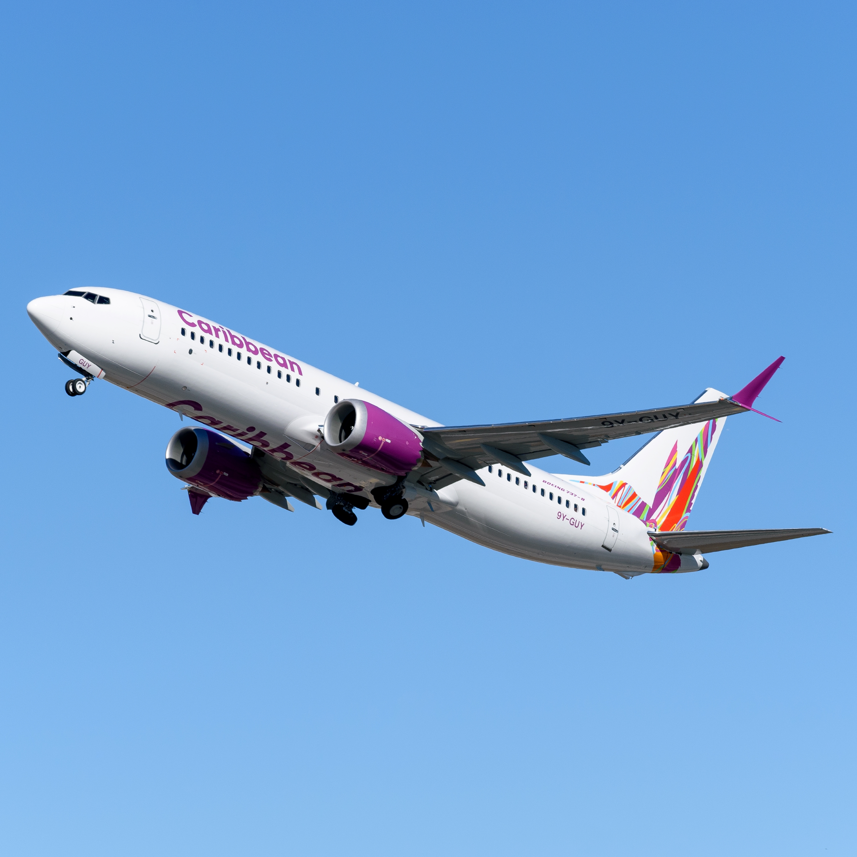 Full size: Caribbean Airlines Boeing 737 MAX 8 9Y-GUY at Miami International Airport