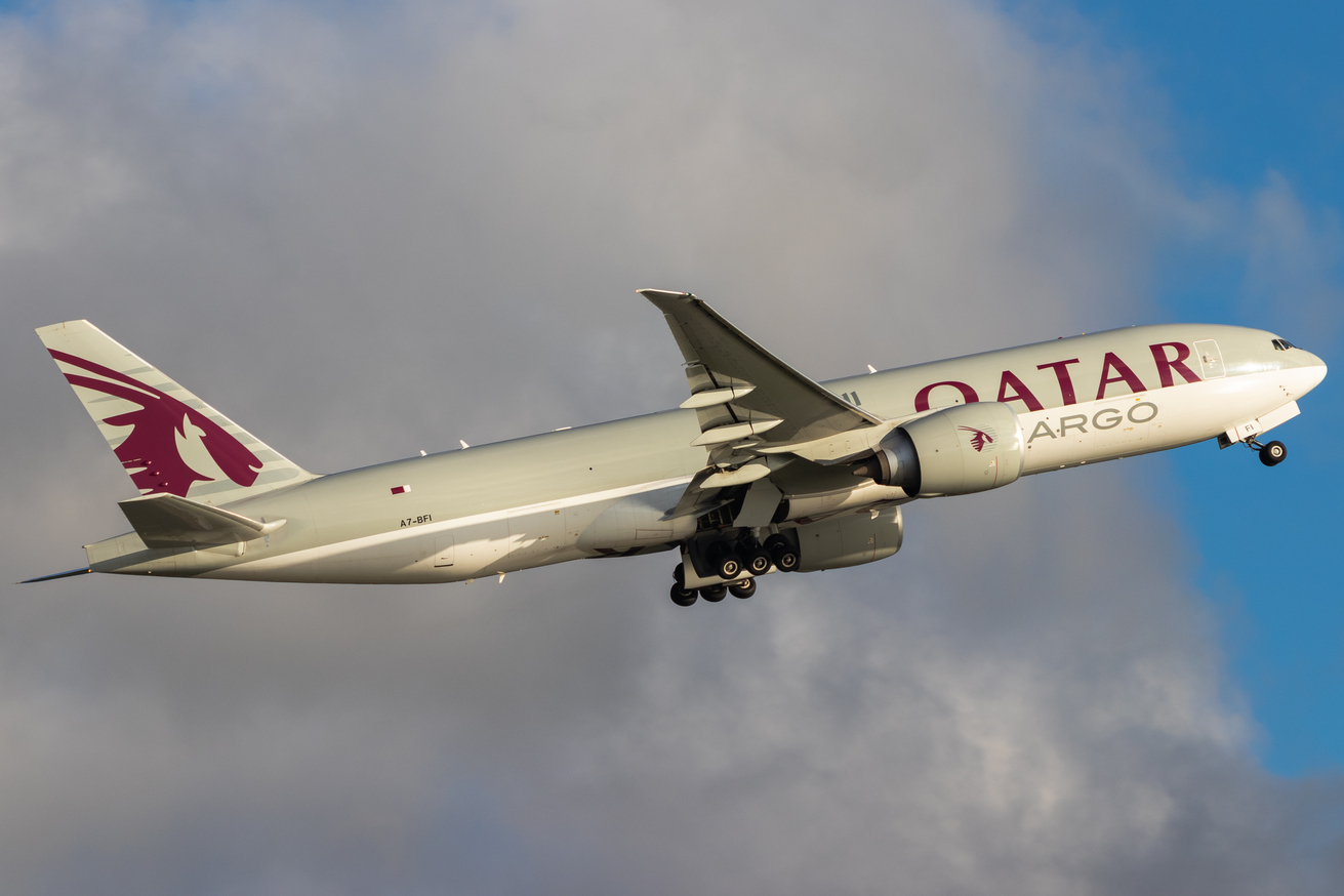 Full size: Qatar Air Cargo Boeing 777-F A7-BFI at Hong Kong International Airport