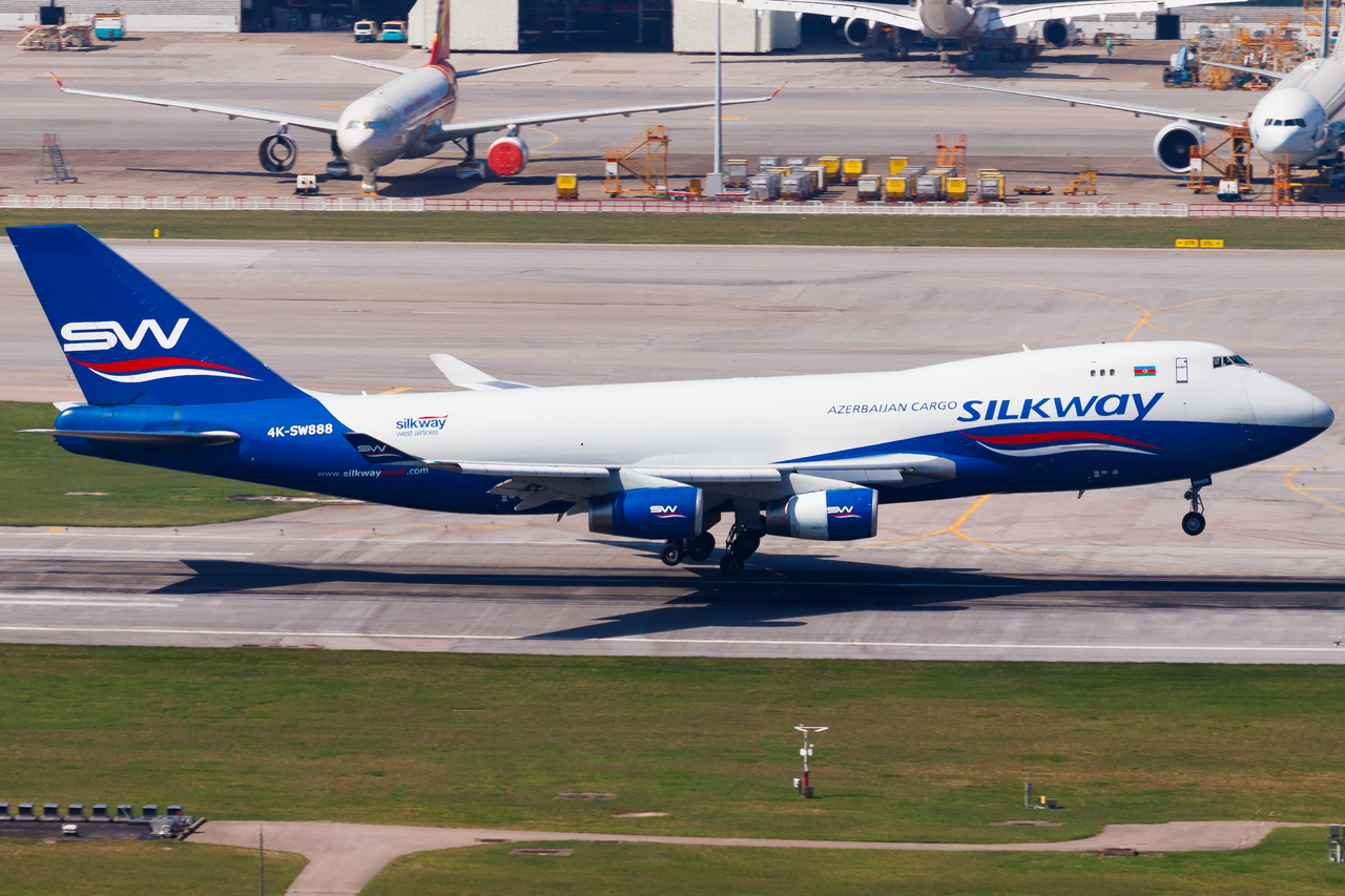 Full size: Silk Way West Airlines Boeing 747-400F 4K-SW888 at Hong Kong International Airport
