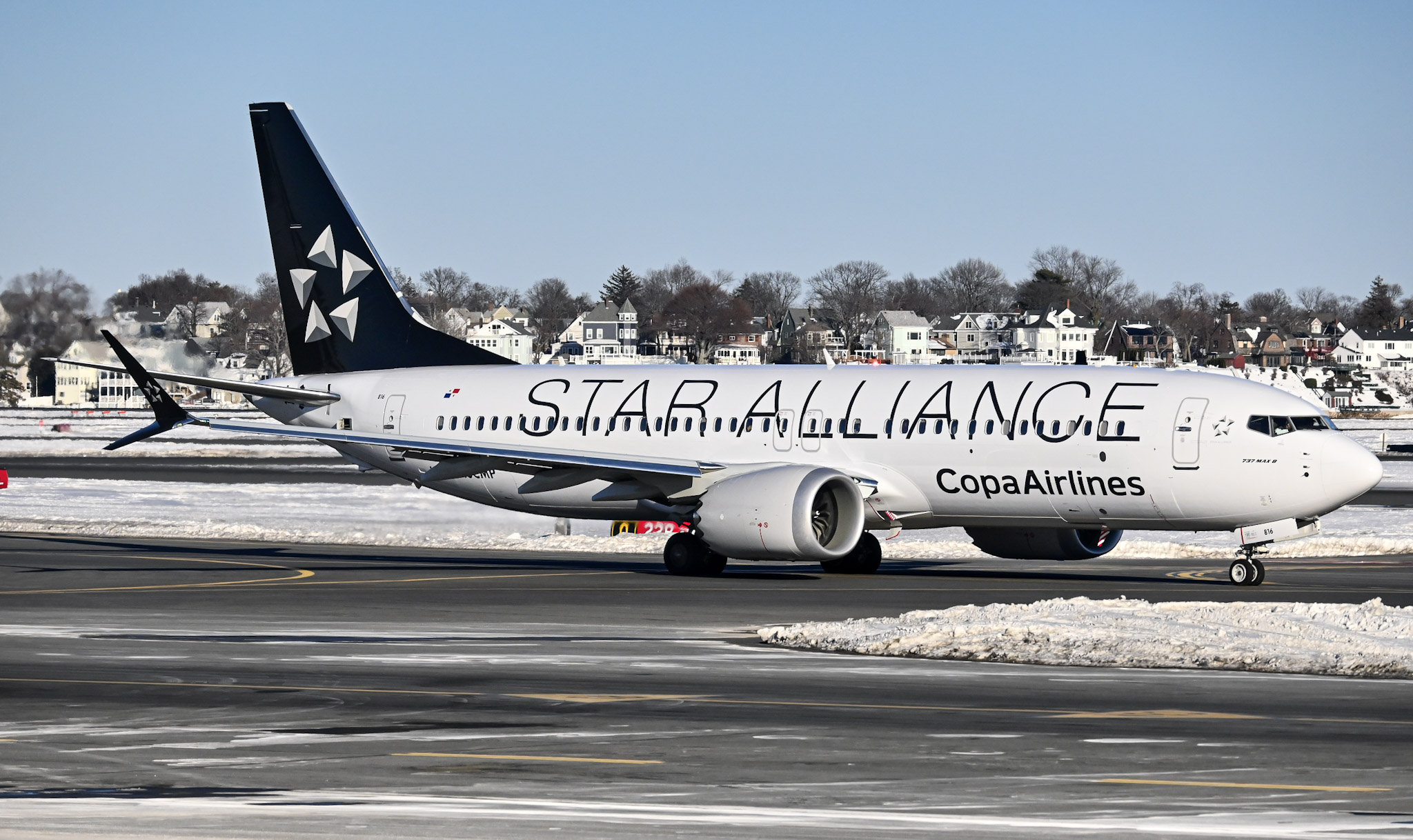 Full size: Copa Airlines Boeing 737 MAX 8 HP-9816CMP at General Edward Lawrence Logan International Airport