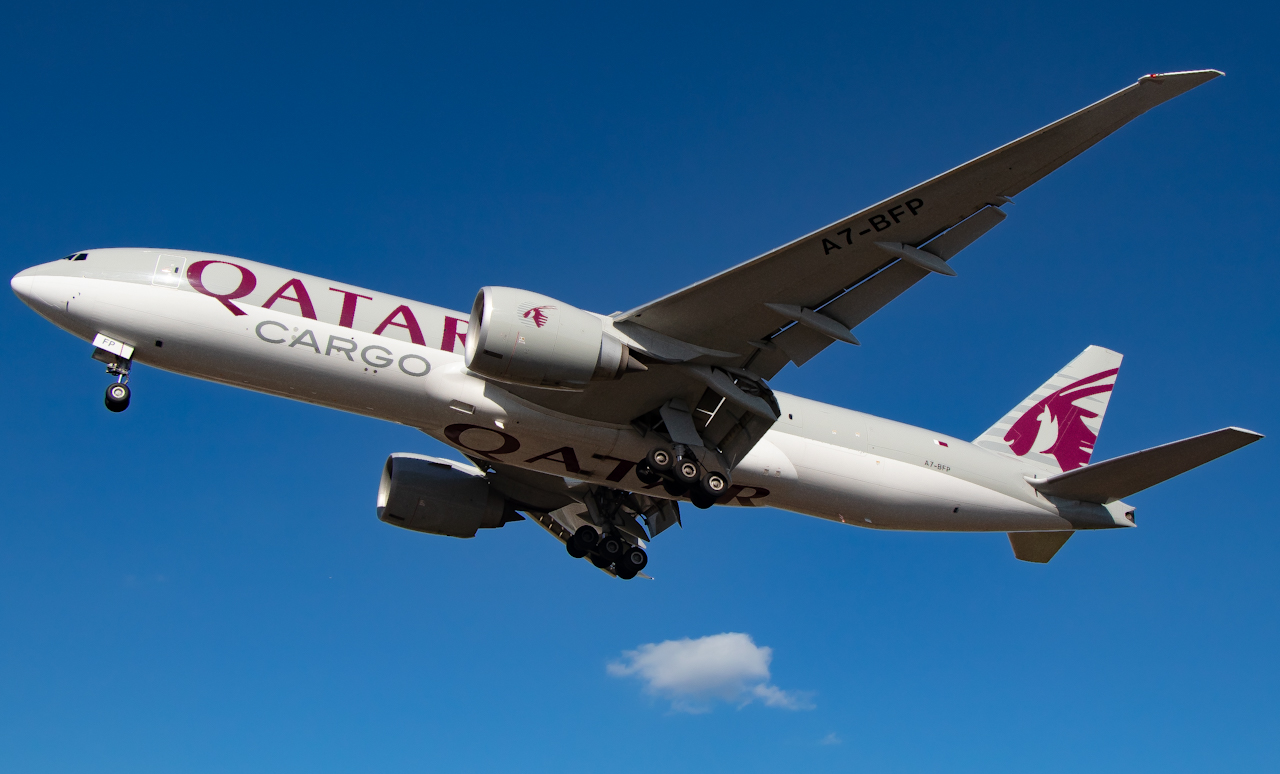 Full size: Qatar Air Cargo Boeing 777-F A7-BFP at Miami International Airport