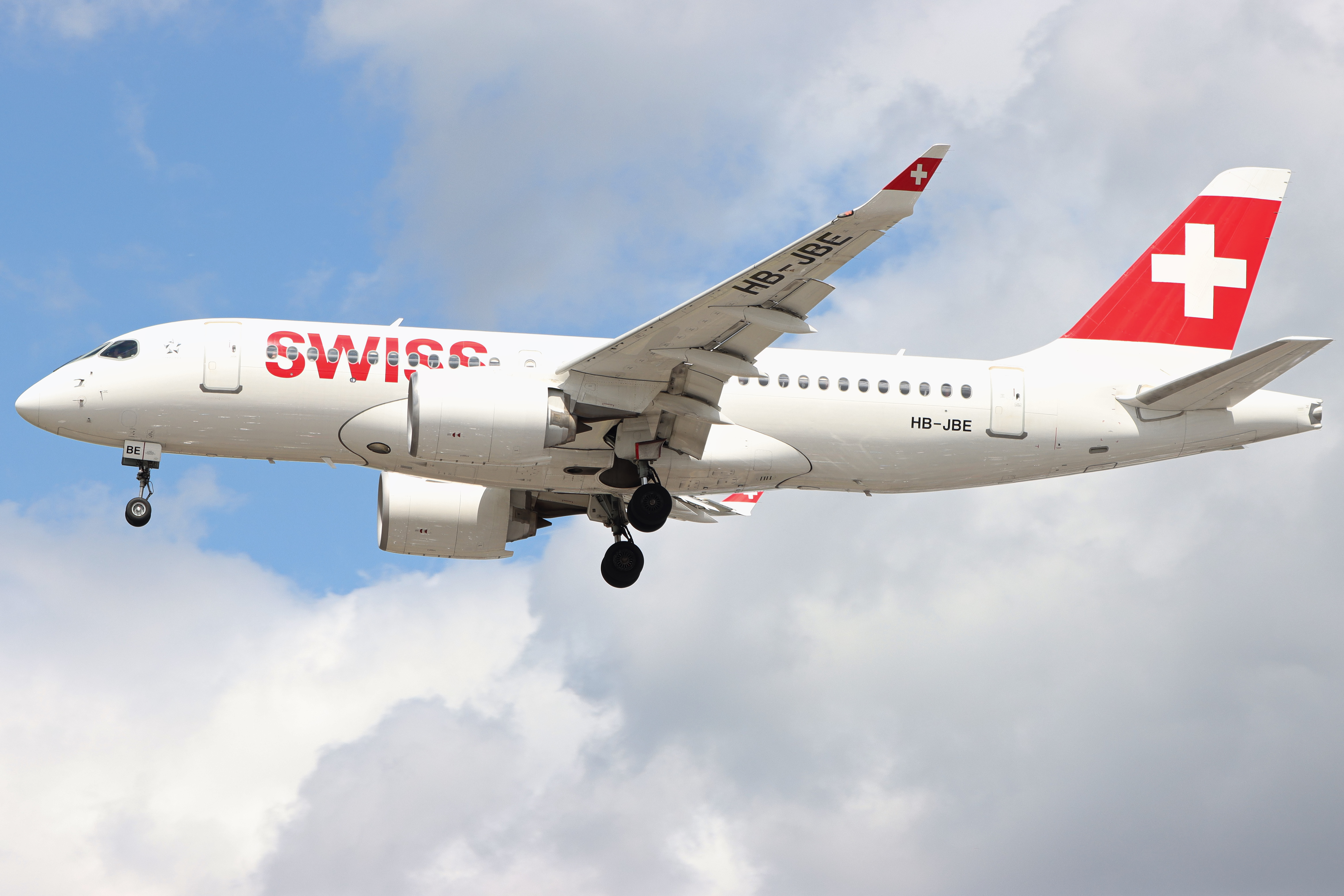 Full size: Swiss International Air Lines Airbus A220-100 HB-JBE at London Heathrow International Airport