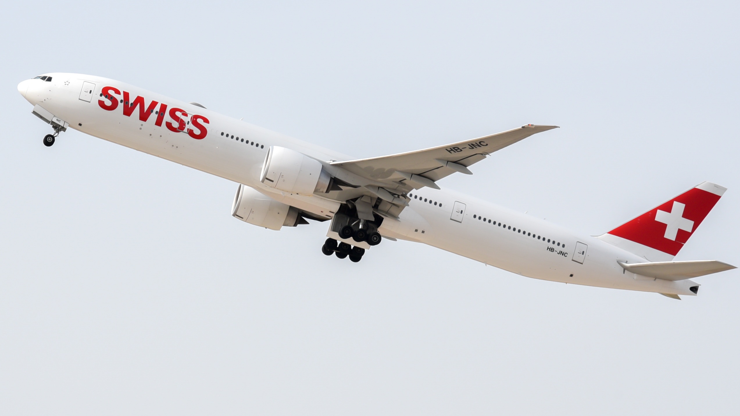 Full size: Swiss International Air Lines Boeing 777-300ER HB-JNC at Tel Aviv-Ben Gurion Airport