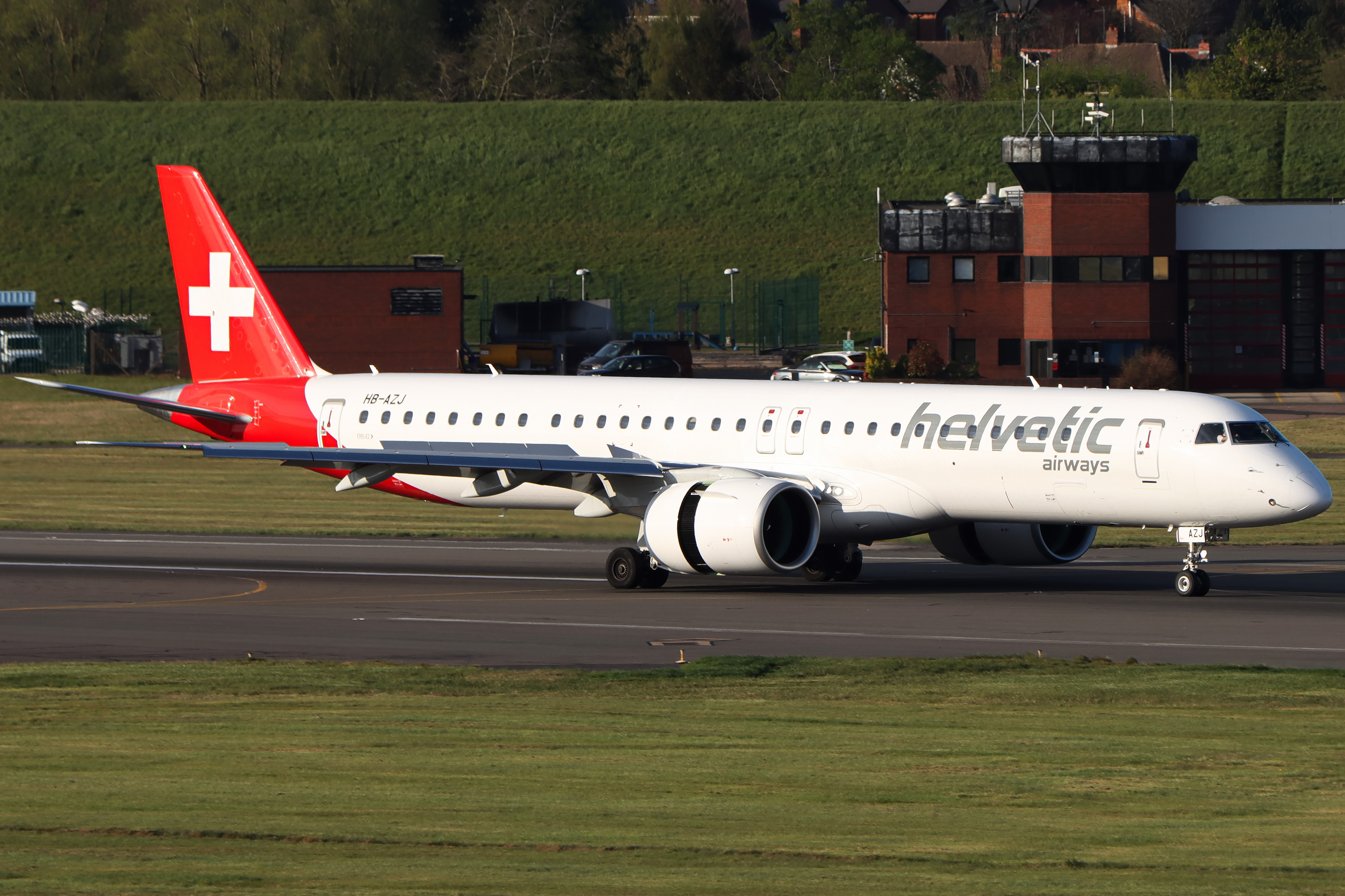Full size: Helvetic Airways Embraer E195-E2 HB-AZJ at Birmingham Airport