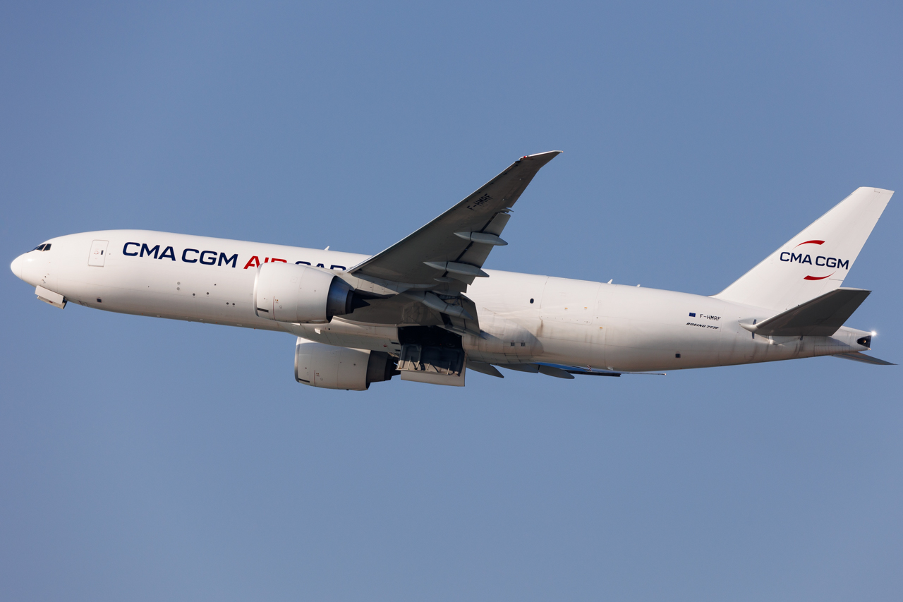 Full size: CMA CGM Air Cargo Boeing 777-F F-HMRF at Hong Kong International Airport