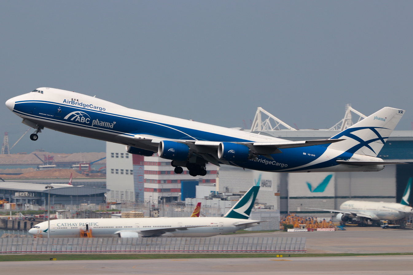 Full size: AirBridge Cargo Boeing 747-8F VQ-BVR at Hong Kong International Airport