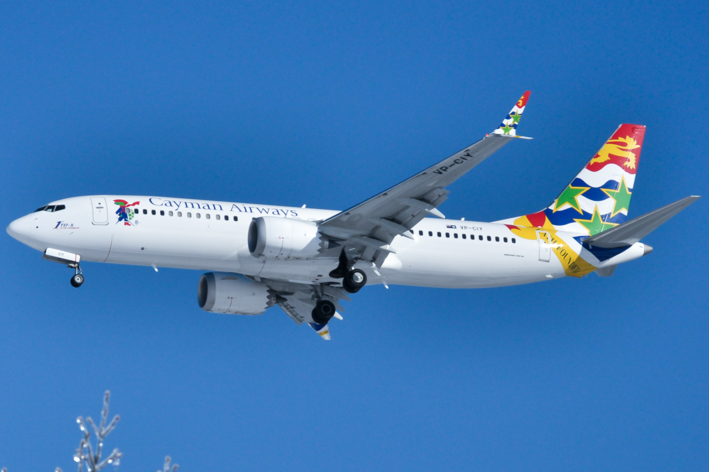 Full size: Cayman Airways Boeing 737 MAX 8 VP-CIY at Pittsburgh International Airport