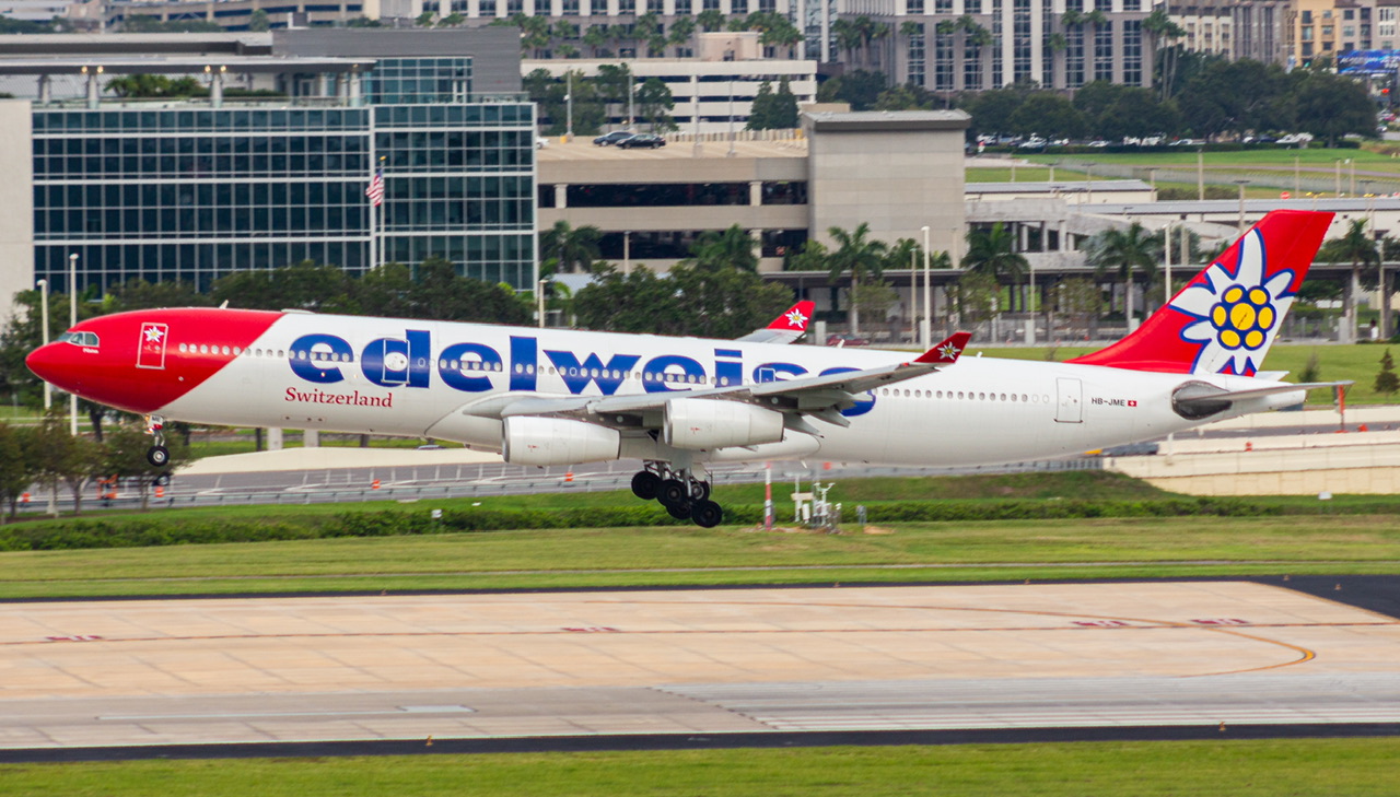 Full size: Edelweiss Air Airbus A340-300 HB-JME at Tampa International Airport